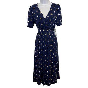 ModCloth Cocktail Martini Print Midi Dress Faux Wrap NWT Retro Novelty Quirky XS
